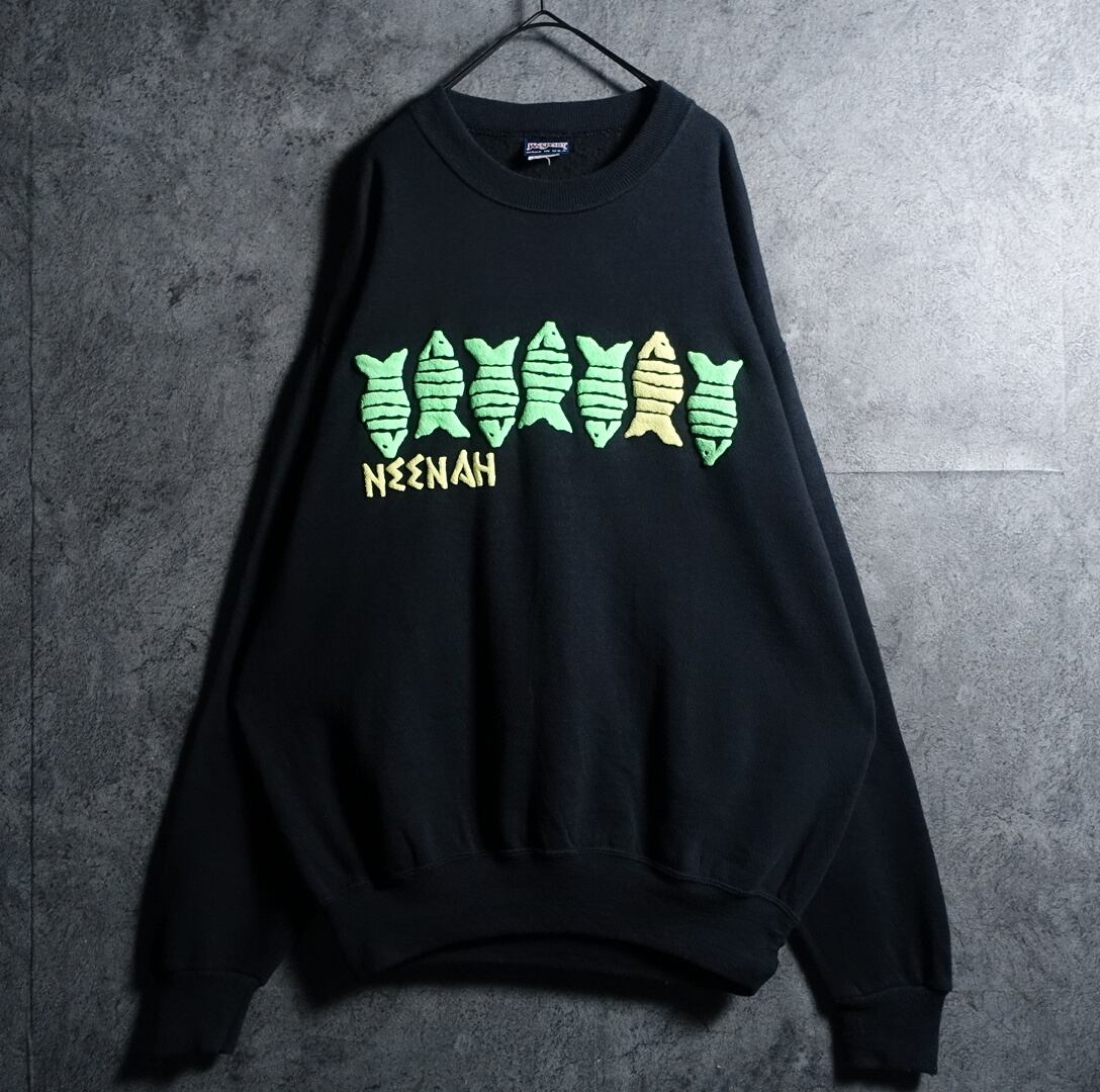 90s "JANSPORT" Black Fish Motif Foam Print Design Sweat