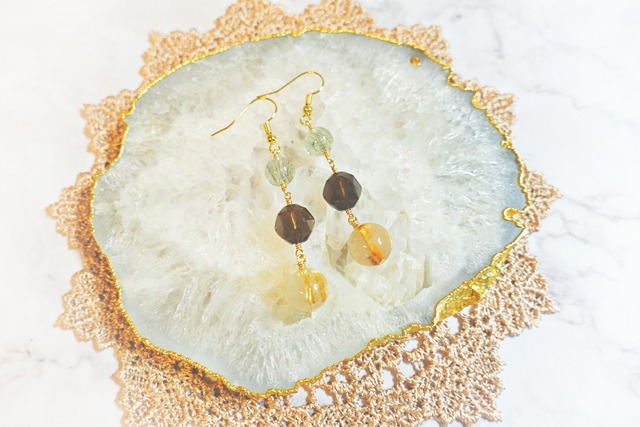 《Abundance ルチルクォーツ》マルチカラールチル＆スモーキークオーツ  ネックレス＆ピアスセット