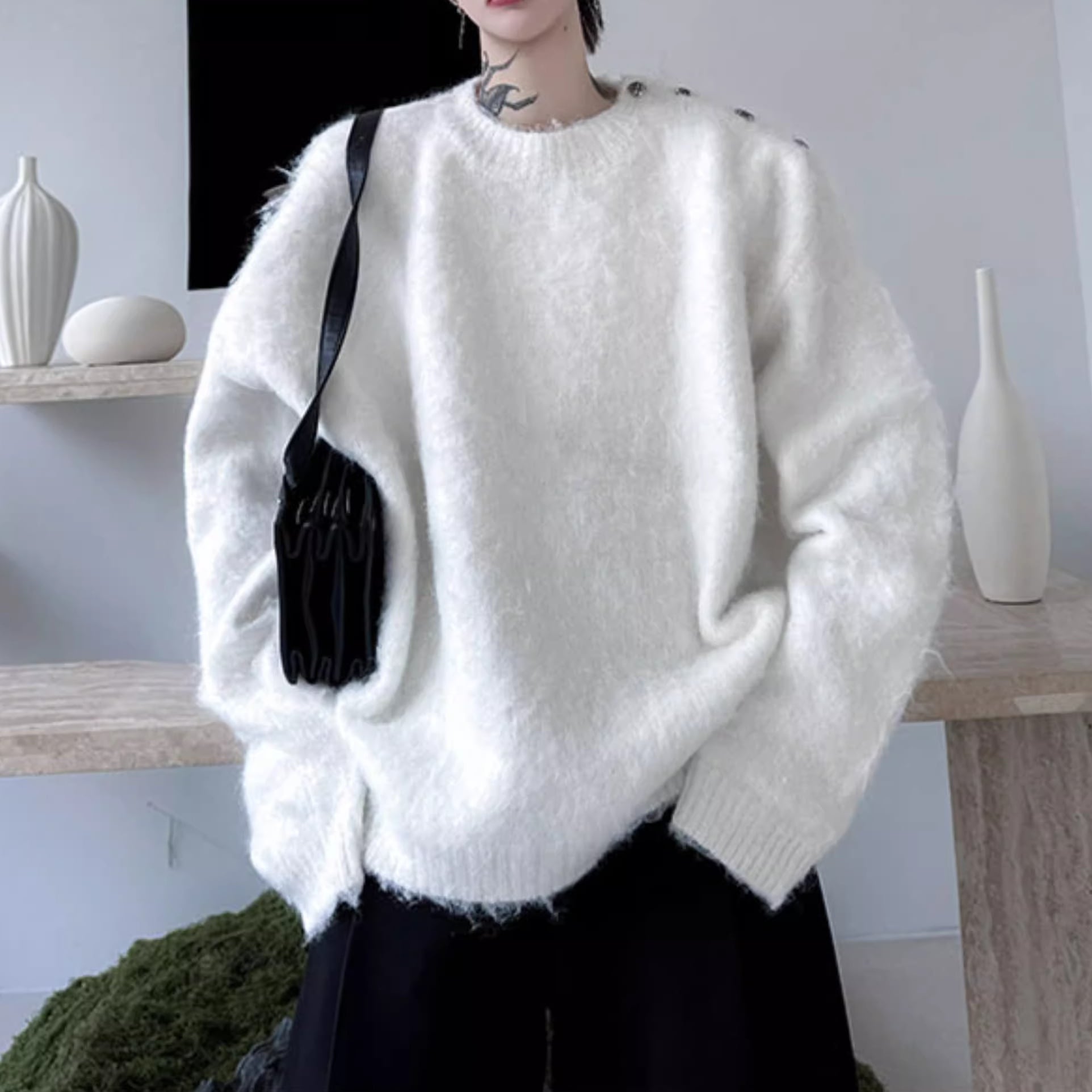 ショルダービジューボタンフェザーニット 3color MTO0510