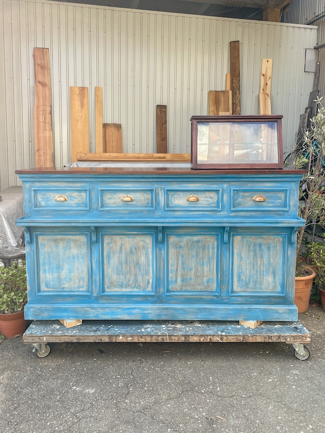 キャスター付きアンティーク調レジカウンター95 (移動販売・イベント向け)W1800 オーダーメイド家具店舗什器