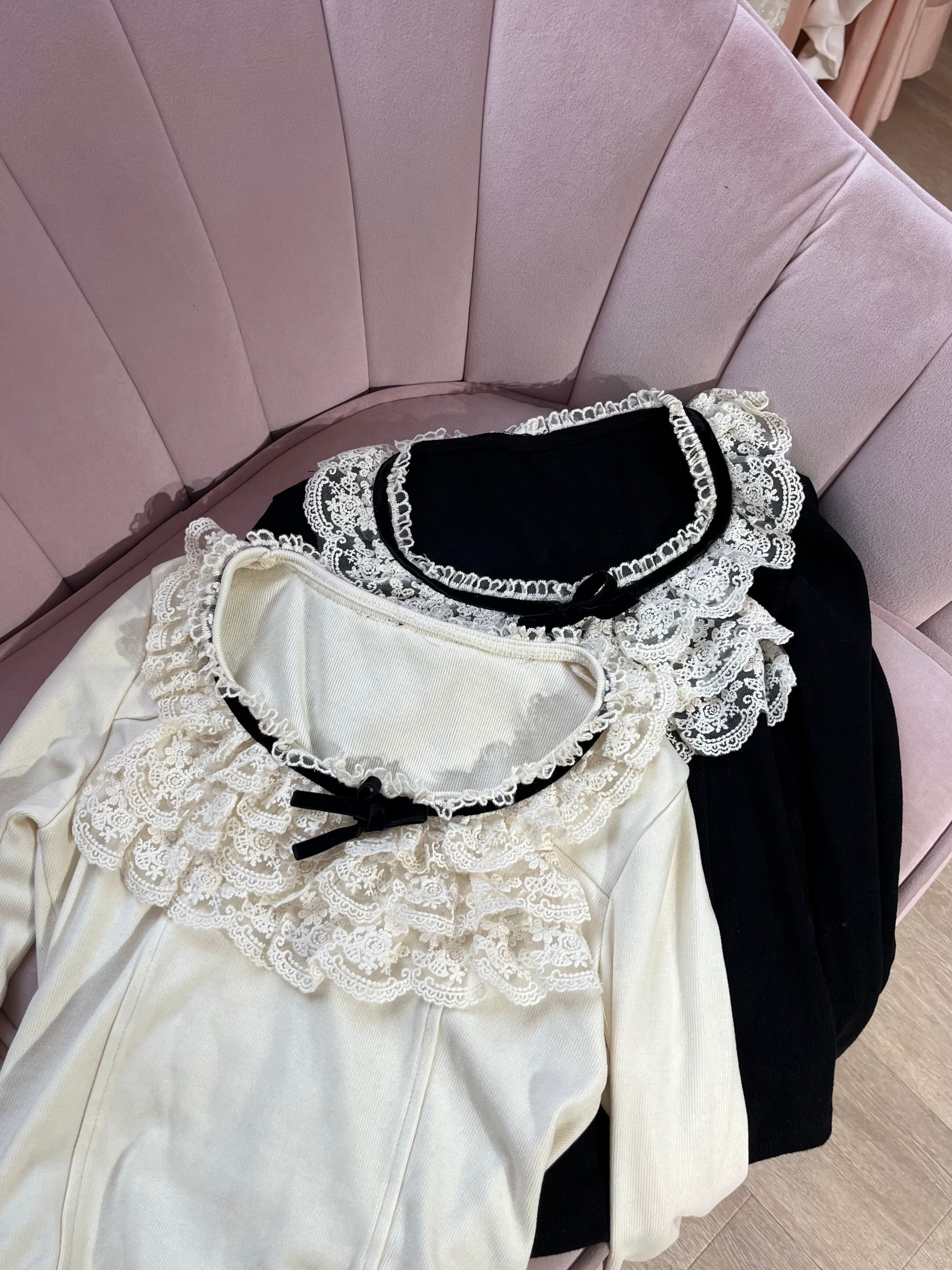 front volume lace tops-WHITE