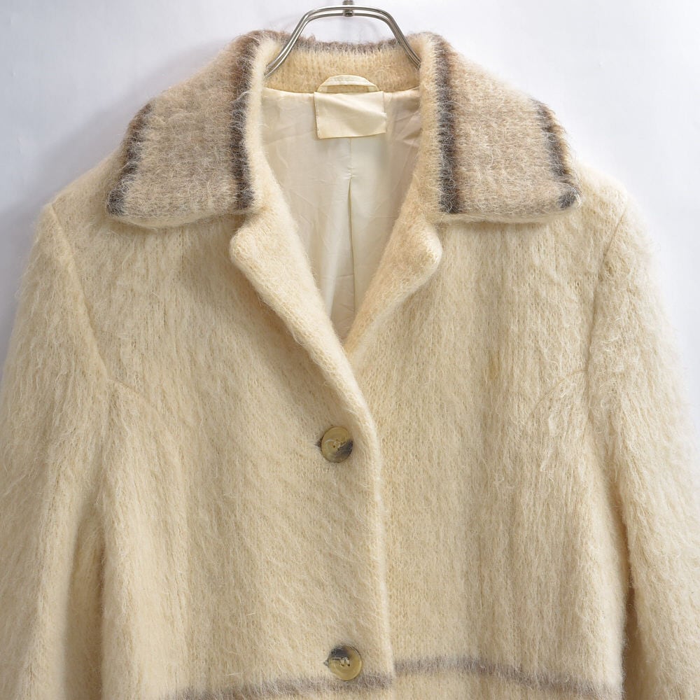 60~70s Iceland wool アイスランディックウール ロングコート ヴィンテージ アウター 外套 北欧 ビンテージ アイボリー ブラウン ヨーロッパ古着 レディースL相当