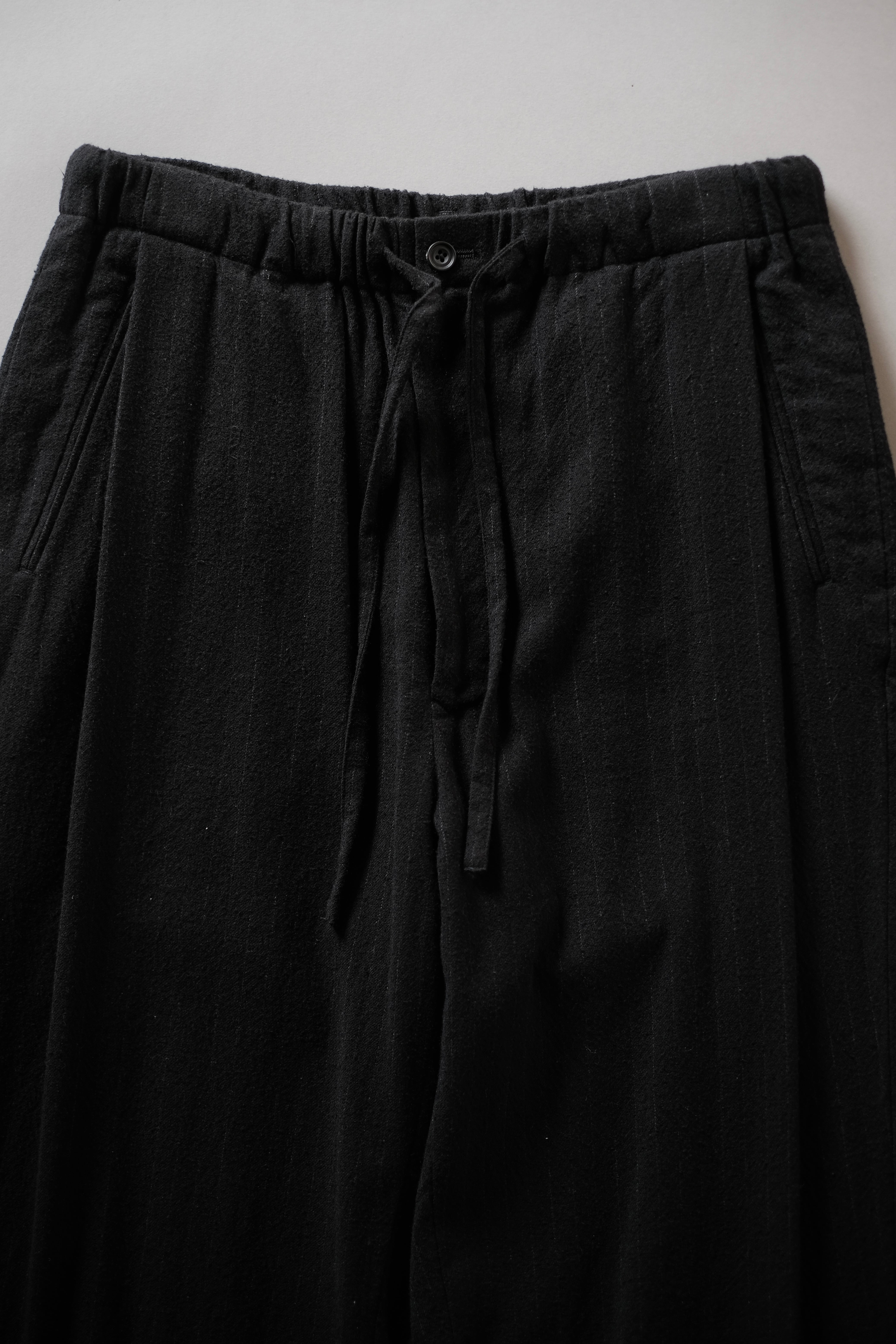 ULTERIOR / WASHED WOOL SILK STRIPE DRAWSTRING PANTS 