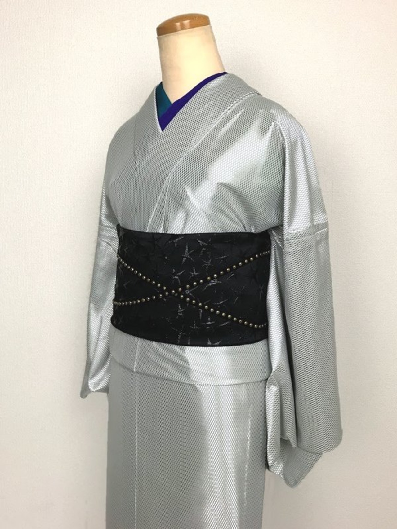 【受注商品】Rumi Rockきもの「バーズアイ」シルバー 　[B461]
