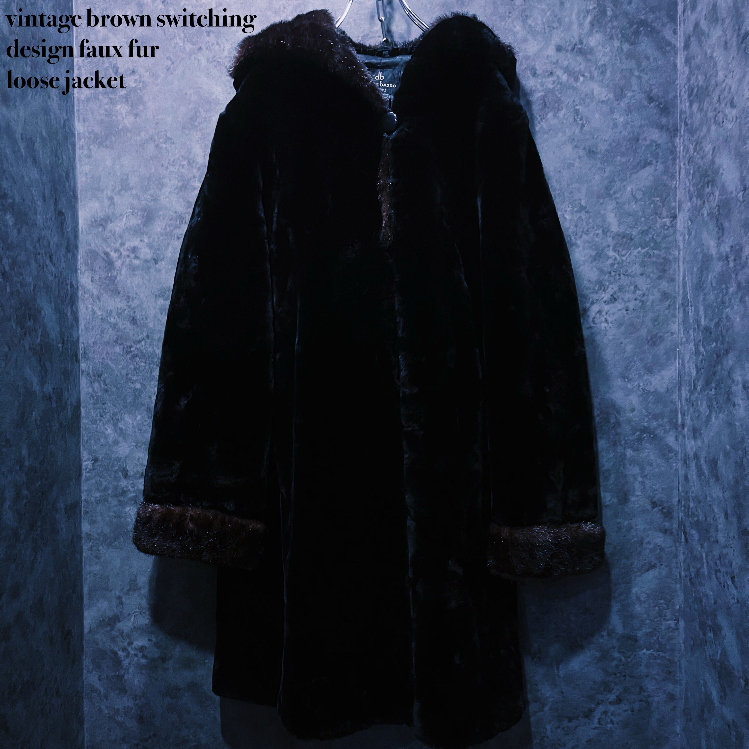 【doppio】vintage brown switching design faux fur loose jacket