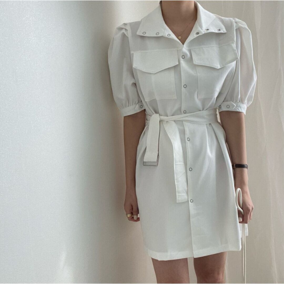 パフスリーブ シャツ ワンピース 2color/3412661