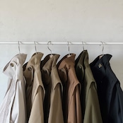 stand collar parts pleats long CO/khaki