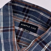 SIMPLE LIFE シンプルライフ チェック柄 半袖シャツ Mサイズ /ブルー系/メンズ/レナウン