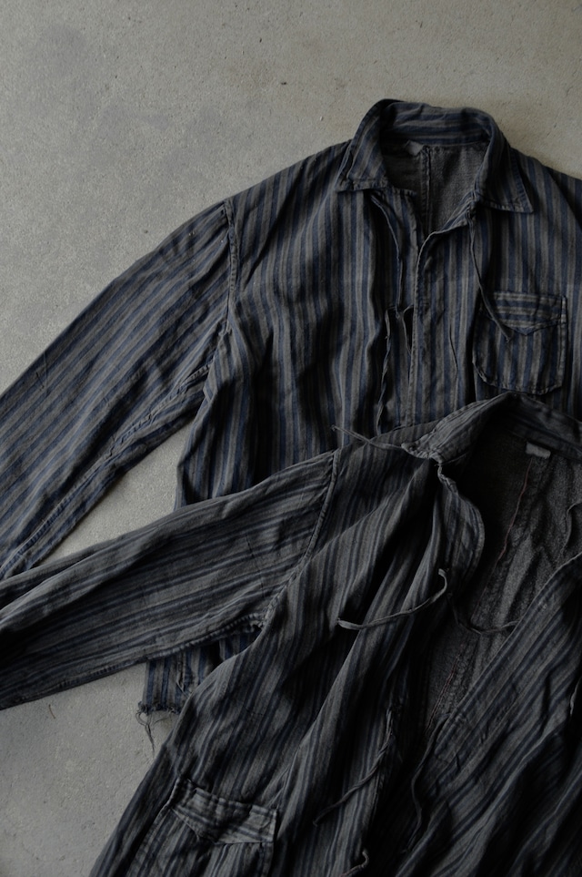 VENTITANK PROJECT Bulgarian Army 1950's-60's Dead Stock Custom Remade & Dyed Sumi Kuro Sleeping Shirt Jacket Type Navy Multi1 ブルガリア軍 スリーピングシャツ ジャケット 50s 黒染め