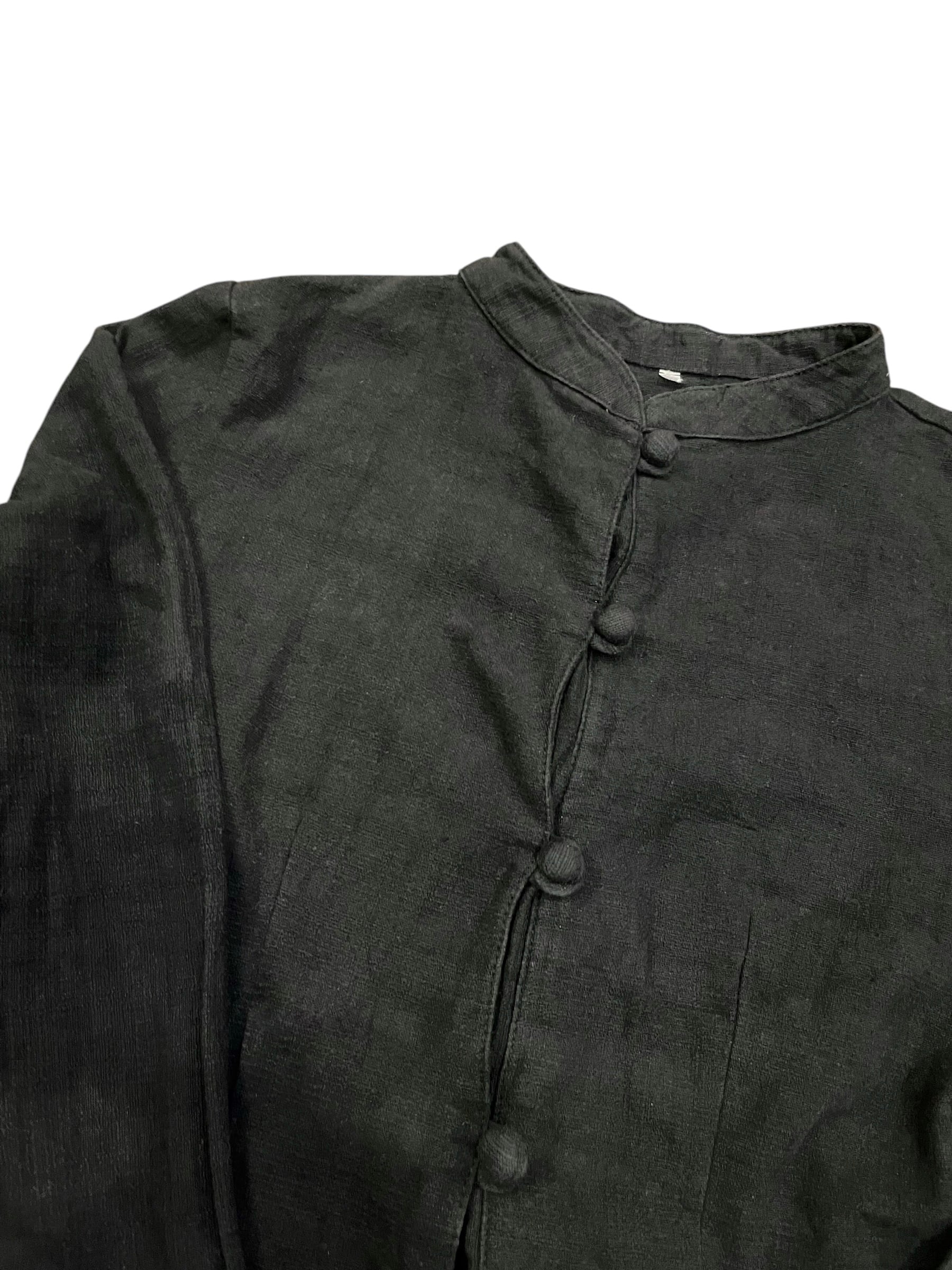 covered button black jacket