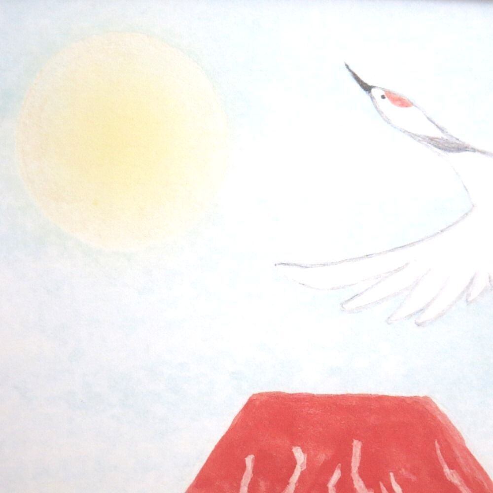 日本画ポスター】赤富士と波と桜・鶴 壁掛け インテリア