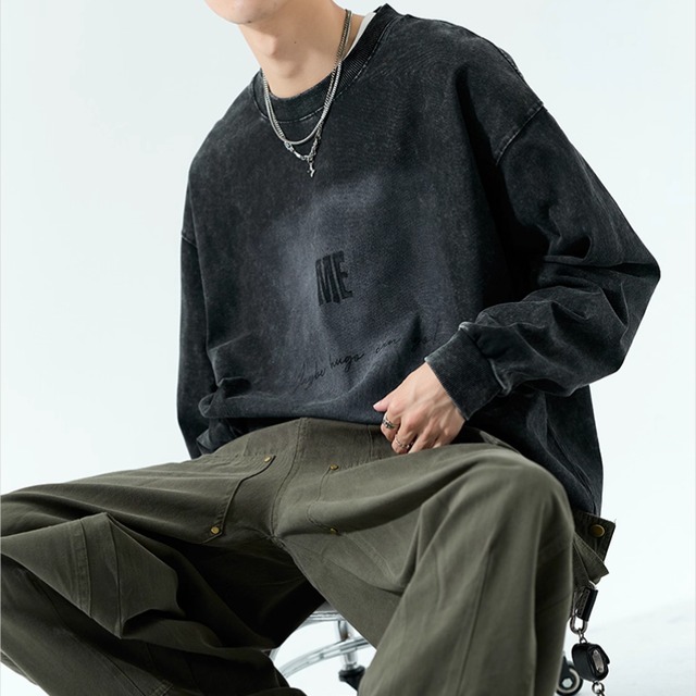 長袖 プリント ゆったり スウェットシャツ　◆２col　E0004