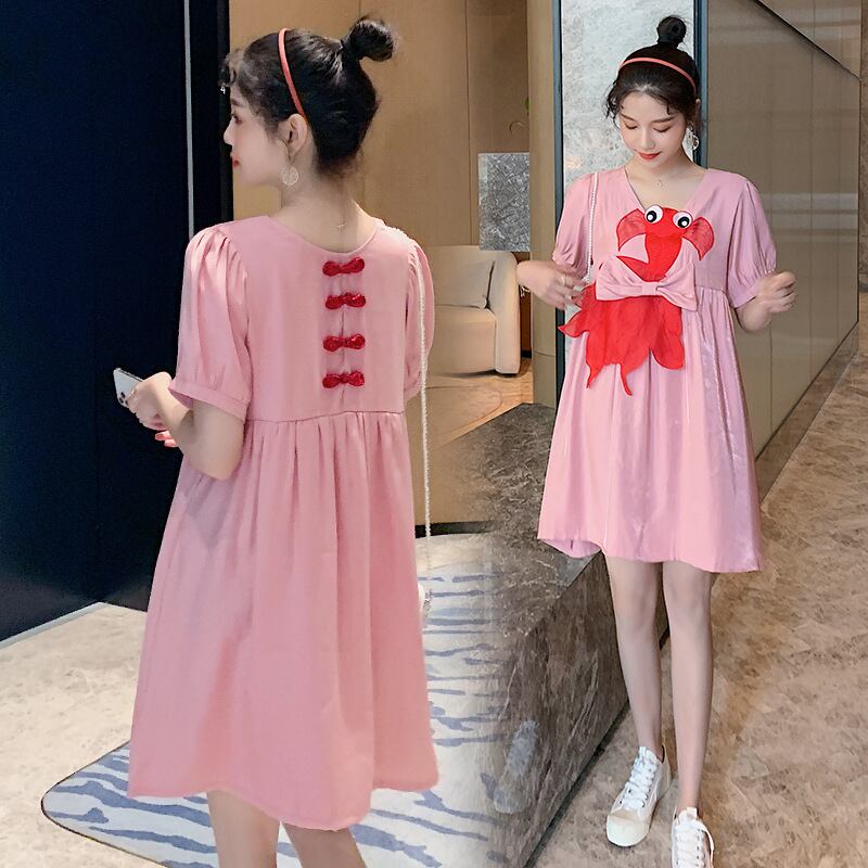 【新作】【送料無料】 マタニティウェア2020夏の新しいテンセルコットンフィッシュ刺繍ドレスファッションツーウェアマタニティスカート-アリババ レッド サマー 夏物 expec262044847935
