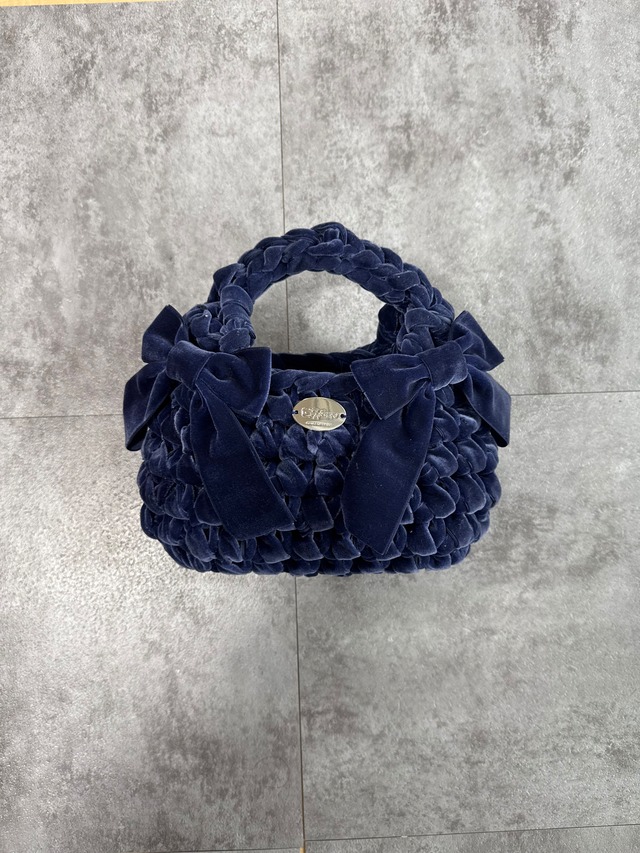 triangle velvet ribbon bag large《butter yellow》