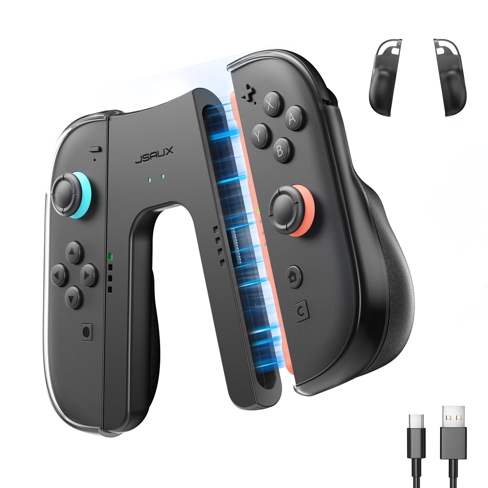 JSAUX Switch 2用充電グリップ＋JoyCon 2保護ケース2個セット｜V字型