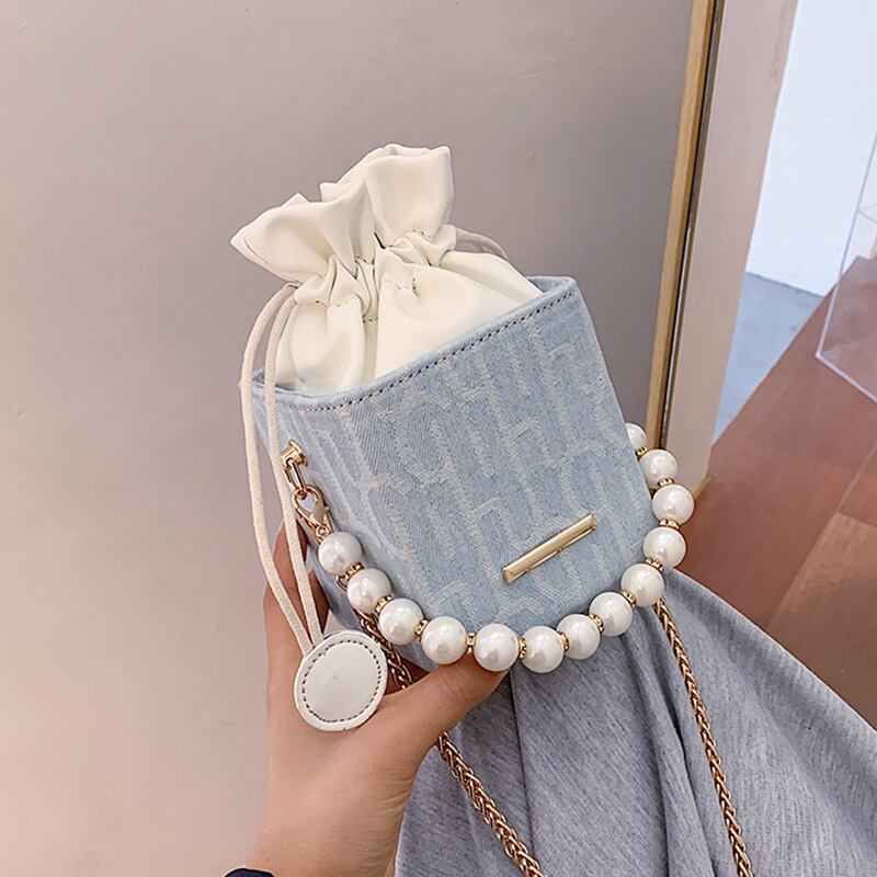 クロスボディバッグレディースバッグ2020ニューウェーブファッションワイルドパールチェーンショルダーバッグサマーネットレッドバケットバッグ Tiancai_Wing_Bag6556905