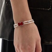 Velvet pearl ribbon bracelet【B006】