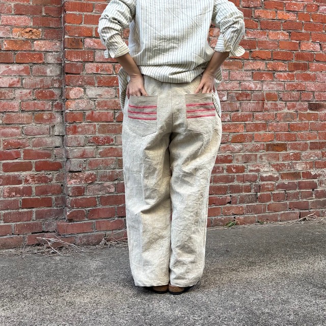 Antique French Linen Pants (Red Line)