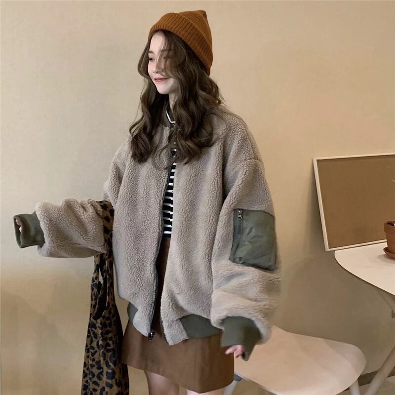 ラムウールコートレディース2020秋冬新スタイルルーズパッド入りツーリングジャケット野球ユニムウェアパッド入りジャケット両面 クレセントシティ77464724116