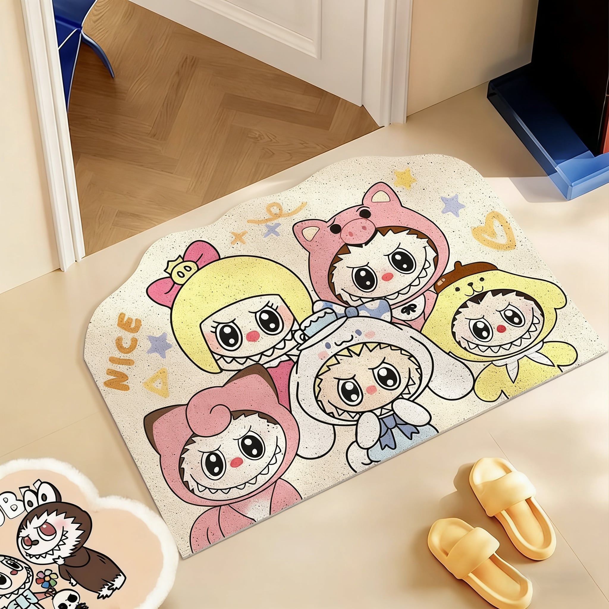 大人気Labubuがお出迎え!どんなインテリアにも合う一枚♡ ラブブ 玄関マット 滑り止め防汚れ サークルタイプ 可愛いデザインで毎日の帰宅が笑顔に