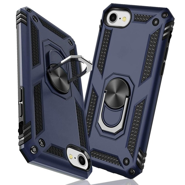 TMUJWS iPhone 7/iPhone 8/iPhone SE 用ケース 第2世代【2020年新型】リング 耐衝撃 衝撃吸収 傷防止 全面保護 カメラ保護 スタンド付き TPU+PCバンパー 指紋防止対策 二重構造 360度回転 防塵 車載ホルダー対応 黄変防止 米軍MIL規格 軽量 薄型 耐傷性 安心保護 滑り止め 人気 携帯カバー 青 MZ61-02