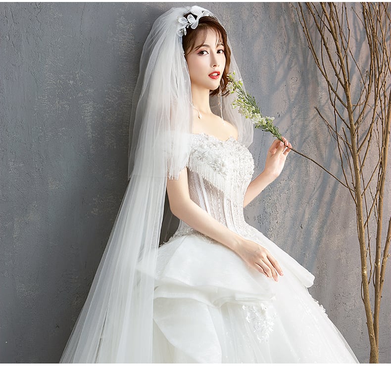 ウエディングドレス ホワイト 上質オーガンジー スパンコール