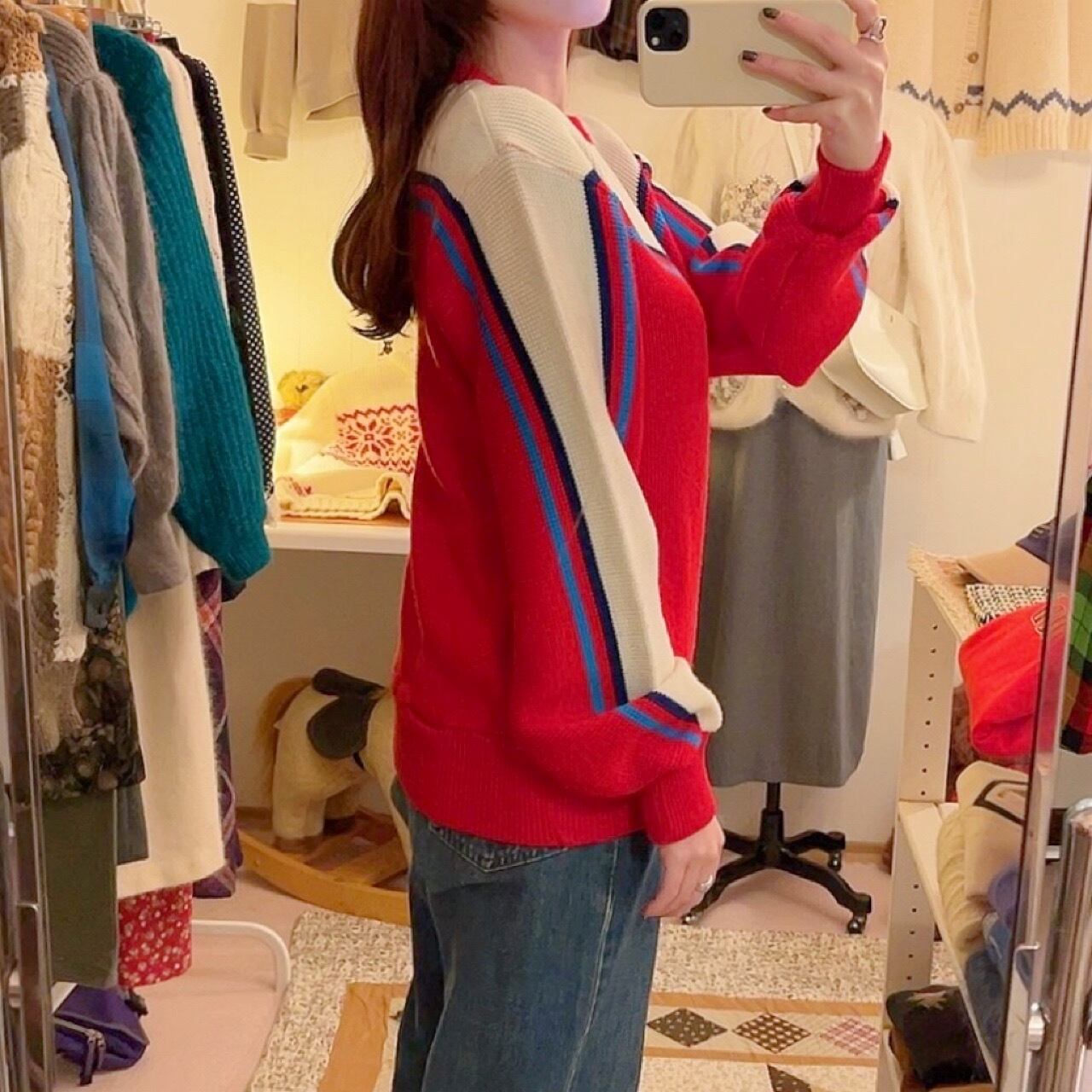 red white line jersey knit po