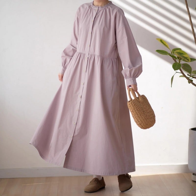 ラウンドネックロングワンピース M0104