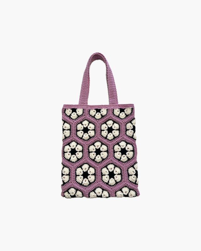 African flower motif knit tote bag