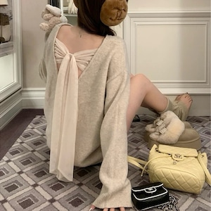 back ribbonニットトップス