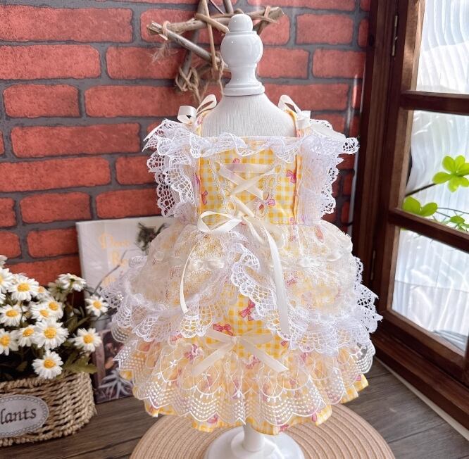 《予約》イエローギンガムチェックドレス