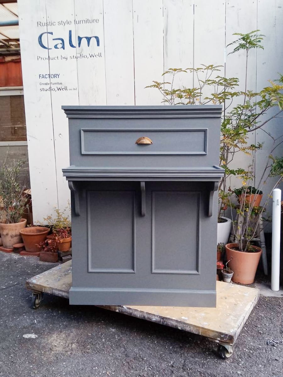 ネイルサロン向けL字カウンター69 （荷物棚付き・目隠しL字型レジ