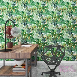 【切り売り】フォレストグリーン × ゴールド  Rainforest leaf botanical FL1-778901MT for DIY 幅53㎝ リピート64㎝