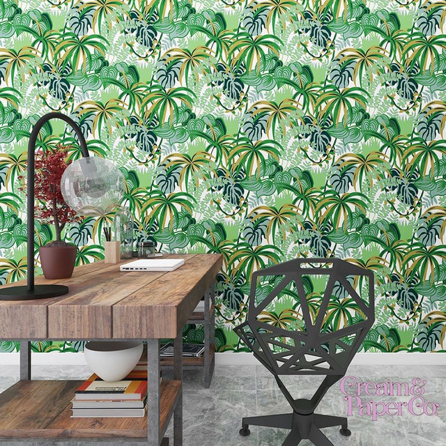 【切り売り】フォレストグリーン × ゴールド  Rainforest leaf botanical FL1-778901MT for DIY 幅53㎝ リピート64㎝