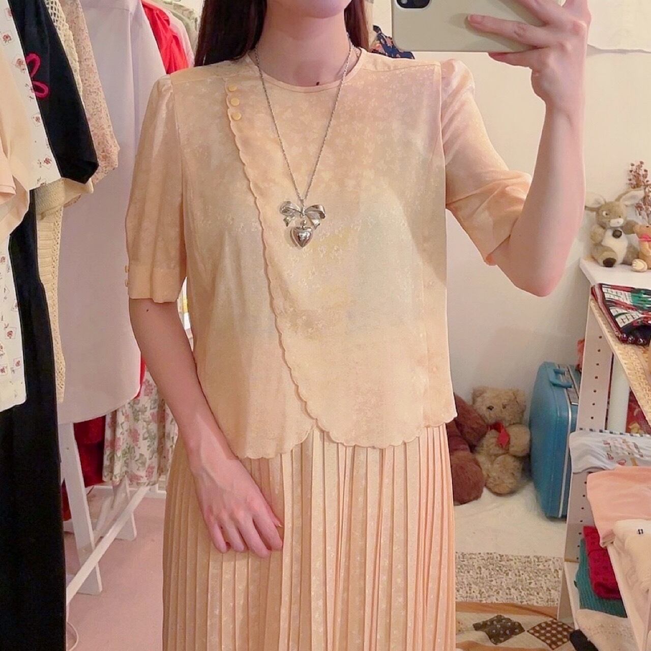 cream orange flower separate one-piece