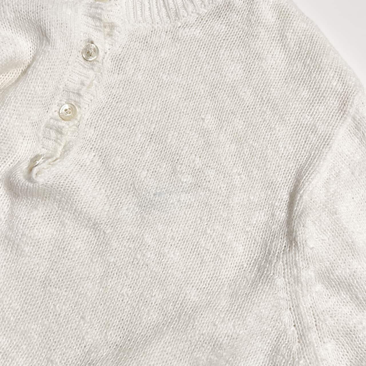 リネン混 Mademoiselle NON NON マドモアゼルノンノン ヘンリーネック ニット セーター L/ホワイト系 レディース パパス