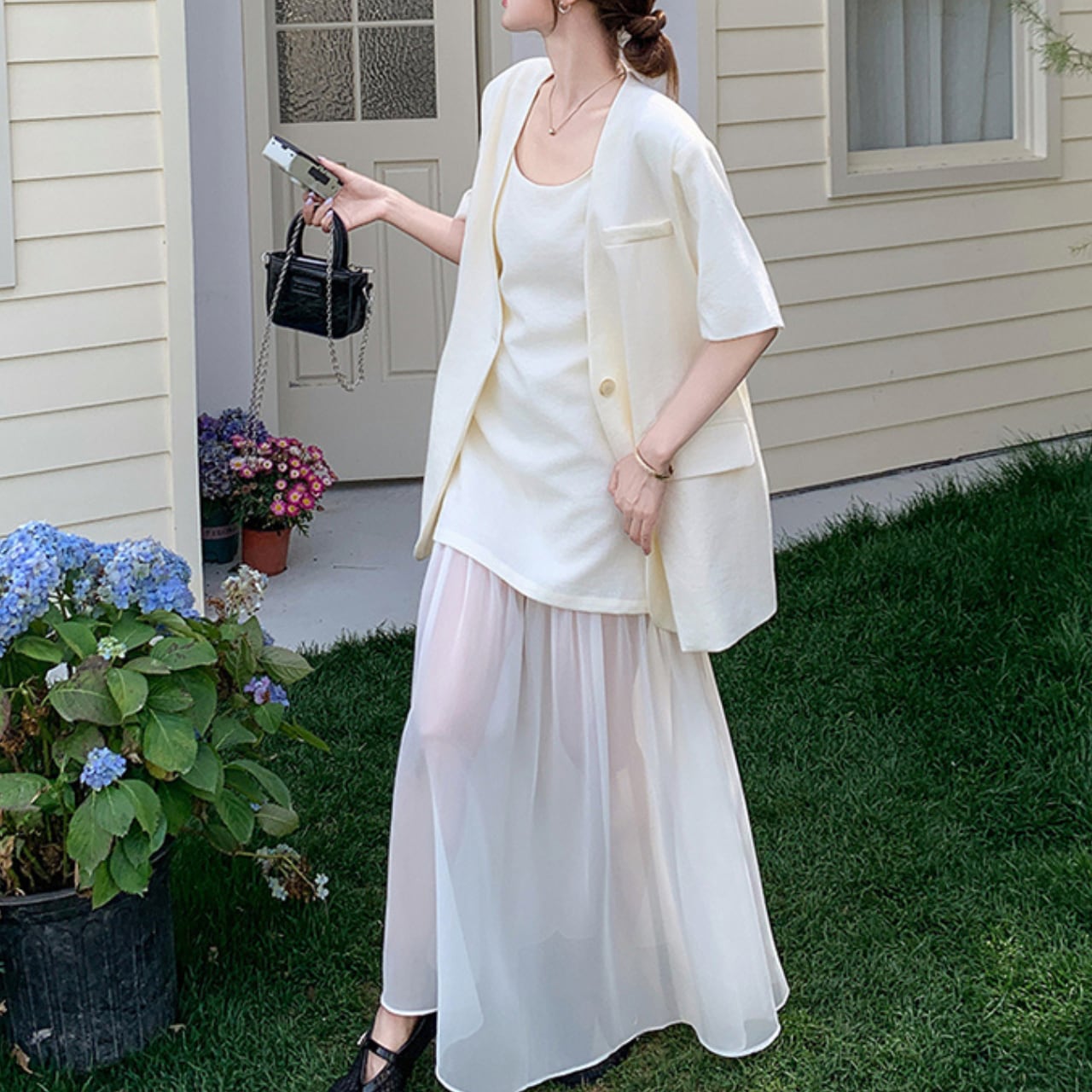 White jacket and dress set S1194