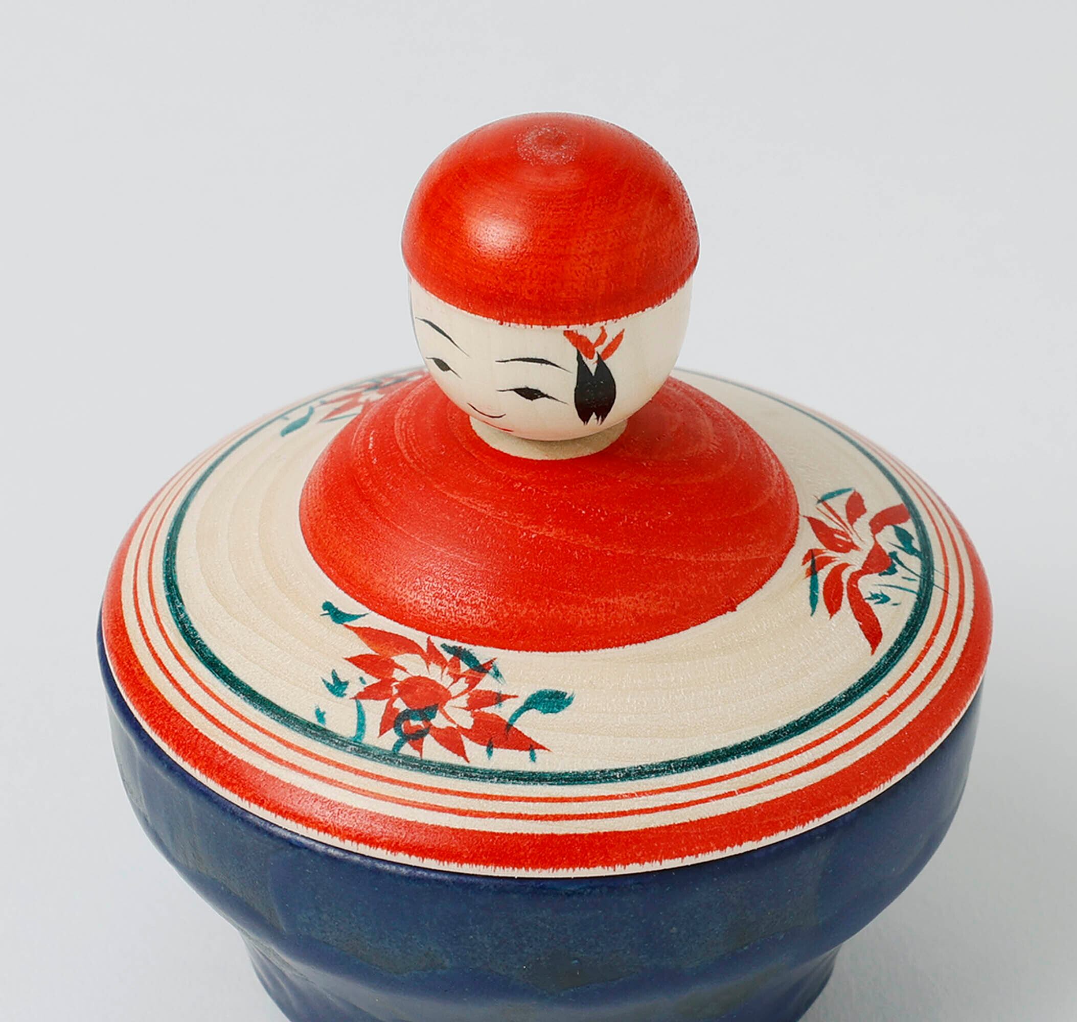 こけし蓋と陶器の小物入れ】鳴子系 大沼秀顯工人 9cm | Kokeshi lid