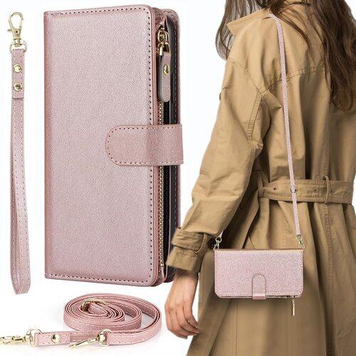 AQUOS wish3 ケース 手帳型 ショルダー ポシェット ストラップケース ウィッシュ3 スマホケース SH-53D doo SH-M25 モバイル A302SH SHM25 ワイモバイル SIMフリー 全対応 AQUOSwish3 手帳 アクオス シャープ SH53D カードケース 適用 case iCoverCase 斜め掛け カバー ショルダーケース ピンク 2091