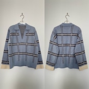 チェック柄スキッパーモヘアタッチknit/ペールブルー