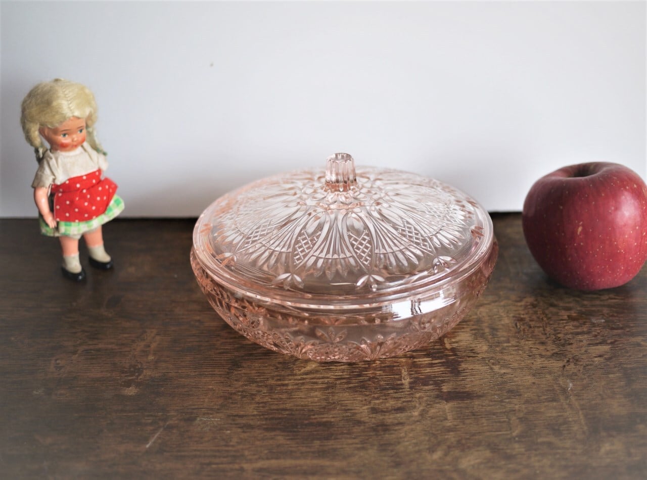 TOYO 東洋ガラス キャンディポット 蓋つきピンクガラス