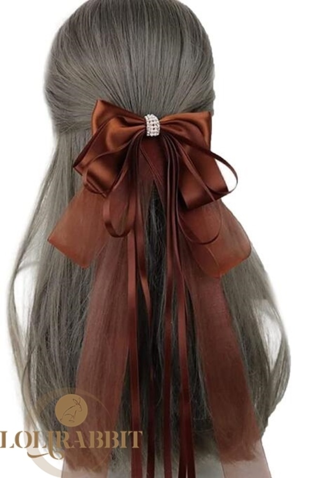 リボン 髪飾り 大きめリボン バレッタ ヘアアクセサリー ゴスロリ ロリータ レース( カフェブラウン)