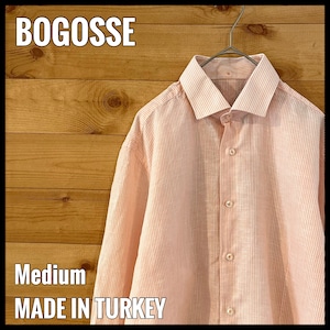 【BOGOSSE】トルコ製 ストライプ柄 春色 長袖シャツ Mサイズ US古着 アメリカ古着