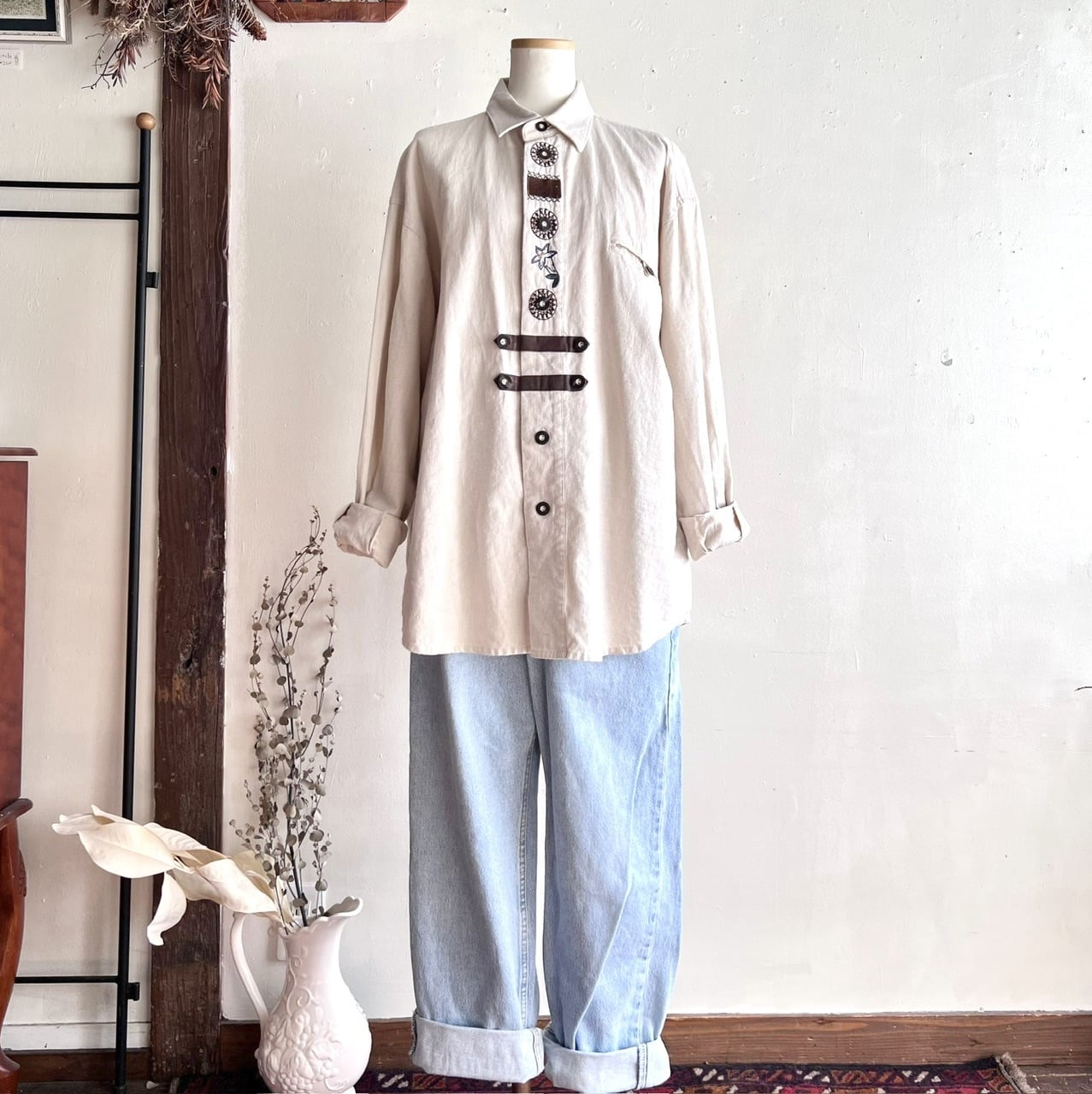 Euro linen mix tyrol shirt/リネン混・刺繍のチロルシャツ | MOTHER