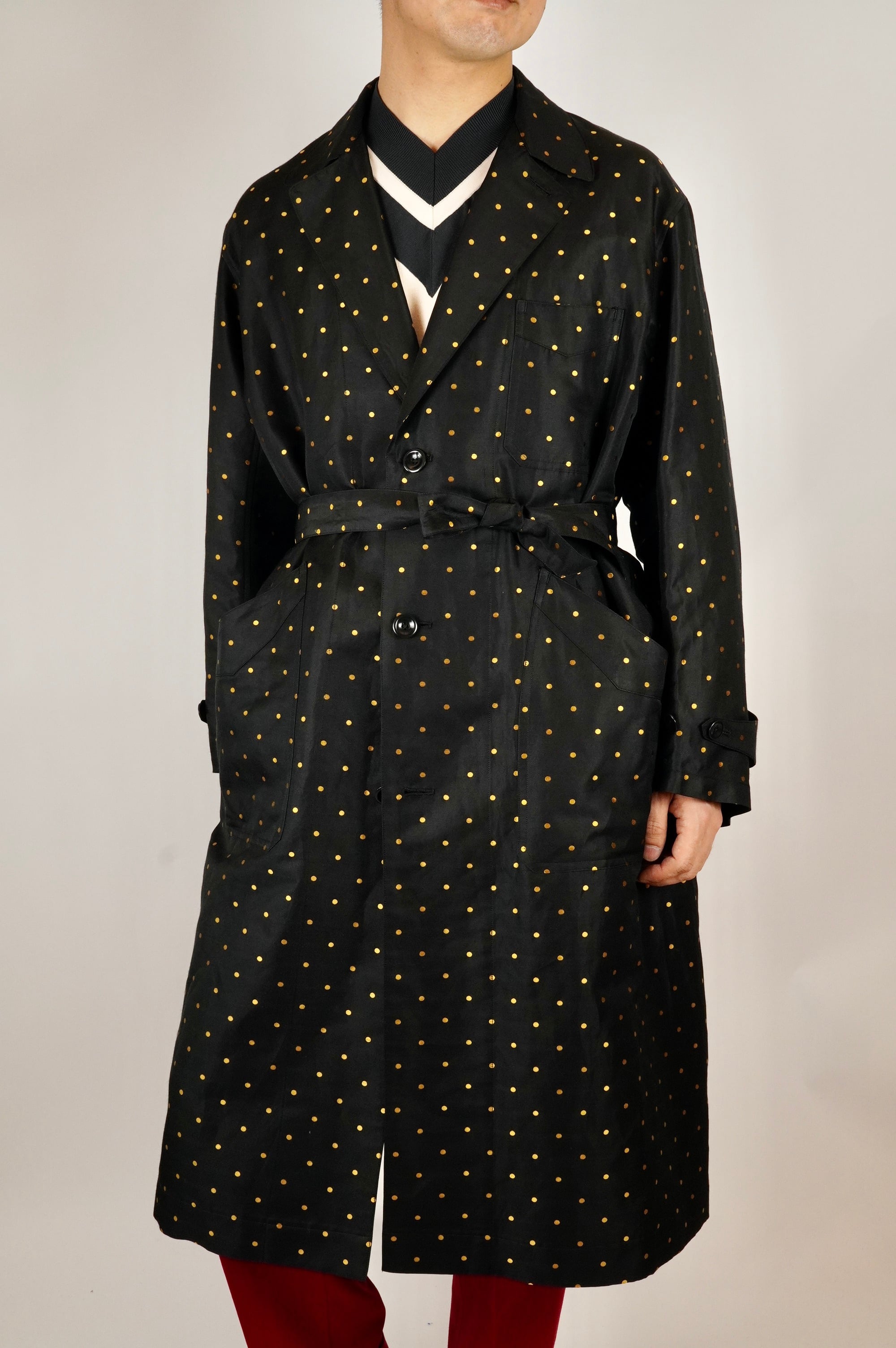 HS-ATTIRE × ARCD / Ramie silk dots jacquard Robe Coat