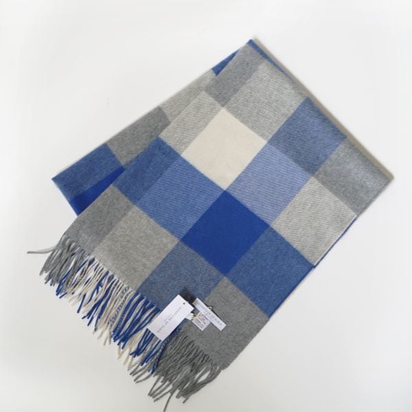 新品【国内正規品】Johnstons ジョンストンズ カシミヤ 大判 ストール ブロックチェック《 ブルー グレー 》カシミア 100% 231216-80