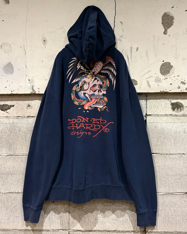 【Caka otto】  “Ed Hardy” Eagle × Skull × Snake Graphic Zip Up Hoodie