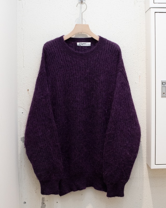shaggy mohair crew neck knit / deep purple tone / Made in SPAIN