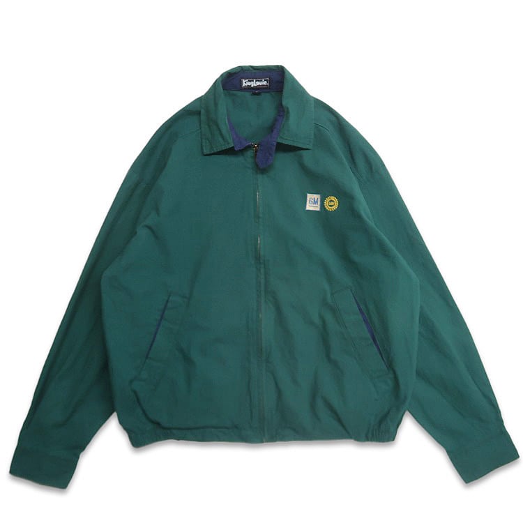 90s スイングトップセーリングジャケットジップブルゾン緑グリーン短丈古着M LANDS'END ランズエンド 90年代 リバーシブル 裏緑ナイロン スイング