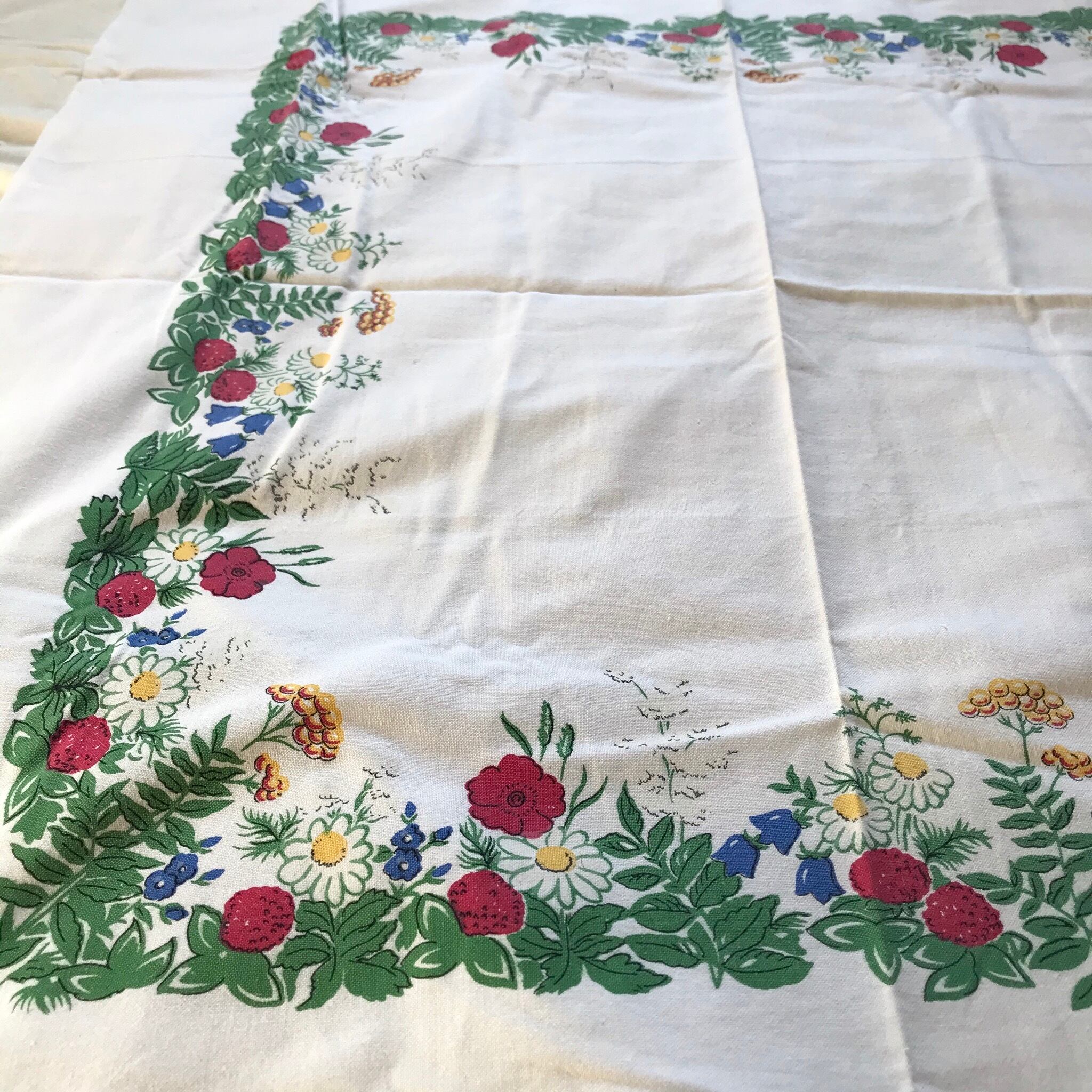 赤青黄色の花模様の布